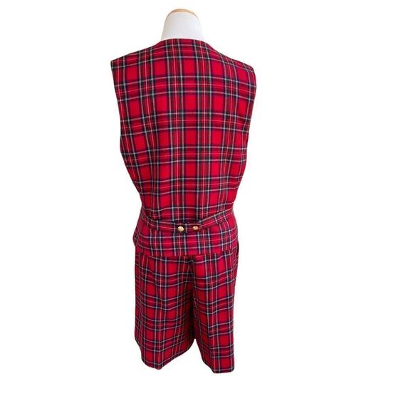 Vintage 80’s David Brooks Red Plaid Two Piece Shorts & Vest Set 8 - Picture 3 of 11